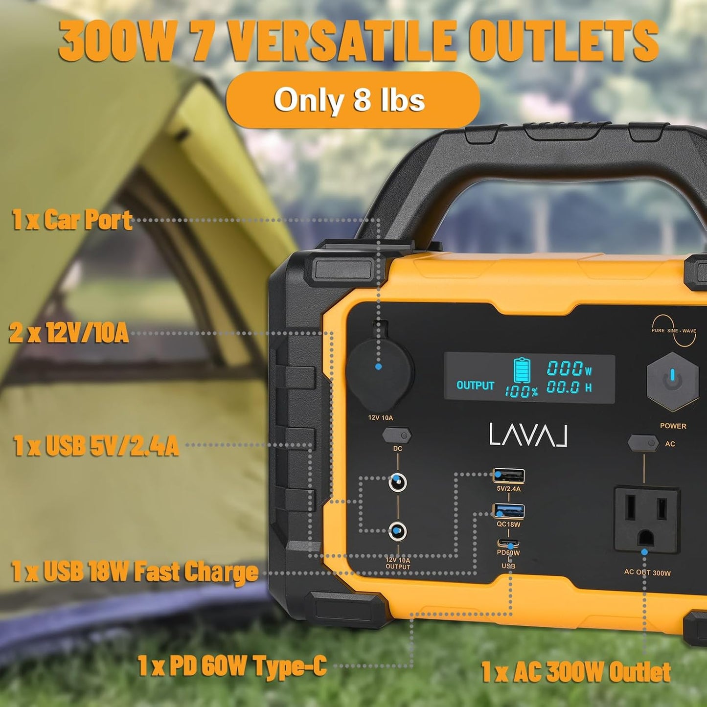 Solar Generator 300W Portable Power Station with 100W Foldable Solar Panel, 294Wh Lithium Battery, 120V/300W AC Outlet, Quiet Generator for Home, RV, Outdoor, Camping, and Emergency Use