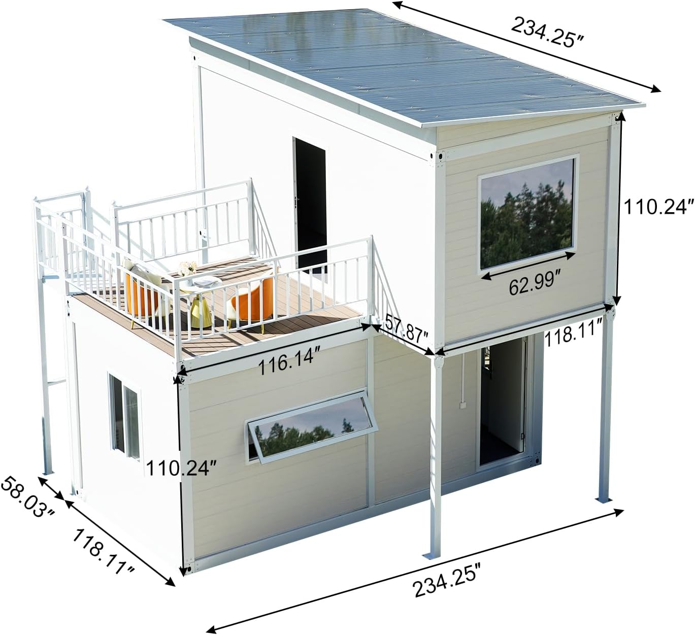 Two Story Tiny House, Flat-Pack House, Two-Story Tiny House, Prefabricated Dwelling with Aesthetic Appeal, Modern Design for Small Spaces, Package Installation