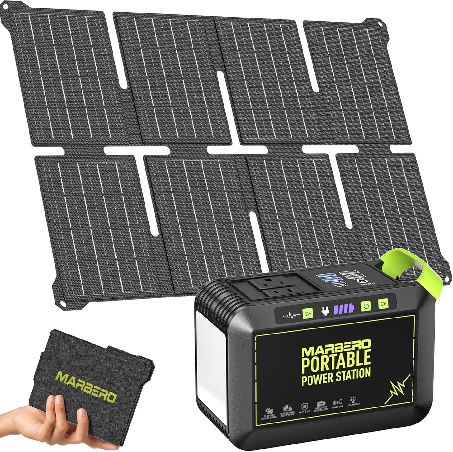 Camping Solar Generator 120W Peak, 88Wh Portable Power Station with 21W Foldable Solar Panel, AC/DC/USB QC3.0 Ports & LED Flashlight for Outdoor, Home, Camping, Fishing, Emergency Backup