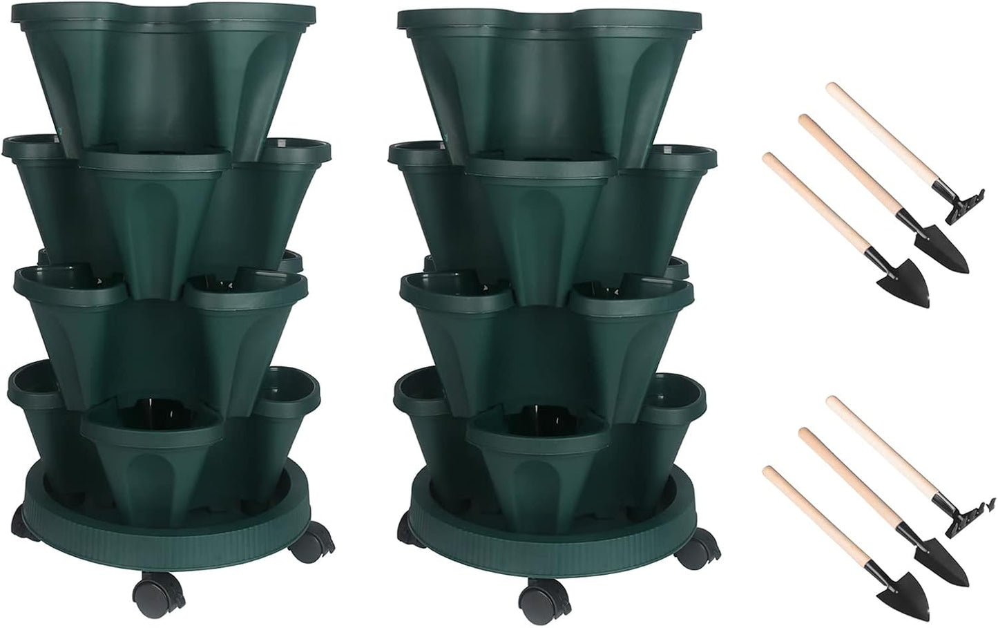 Vertical Planter 7 Tier Stackable Planters Garden Planters Strawberry Herb Flower and Vegetable Planter Indoor Outdoor Gardening Pots with Removable Wheels and Tools
