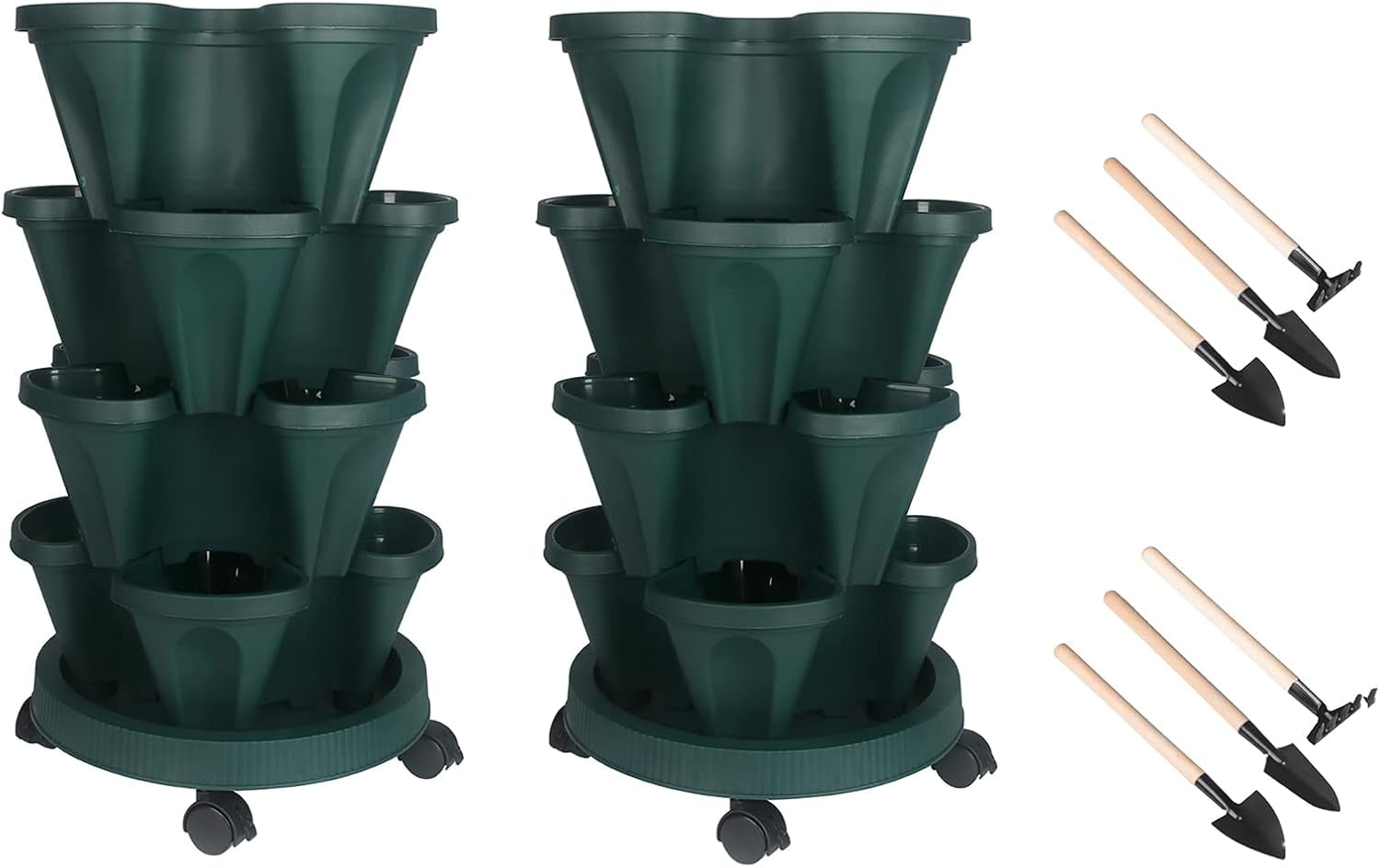 Vertical Planter 7 Tier Stackable Planters Garden Planters Strawberry Herb Flower and Vegetable Planter Indoor Outdoor Gardening Pots with Removable Wheels and Tools