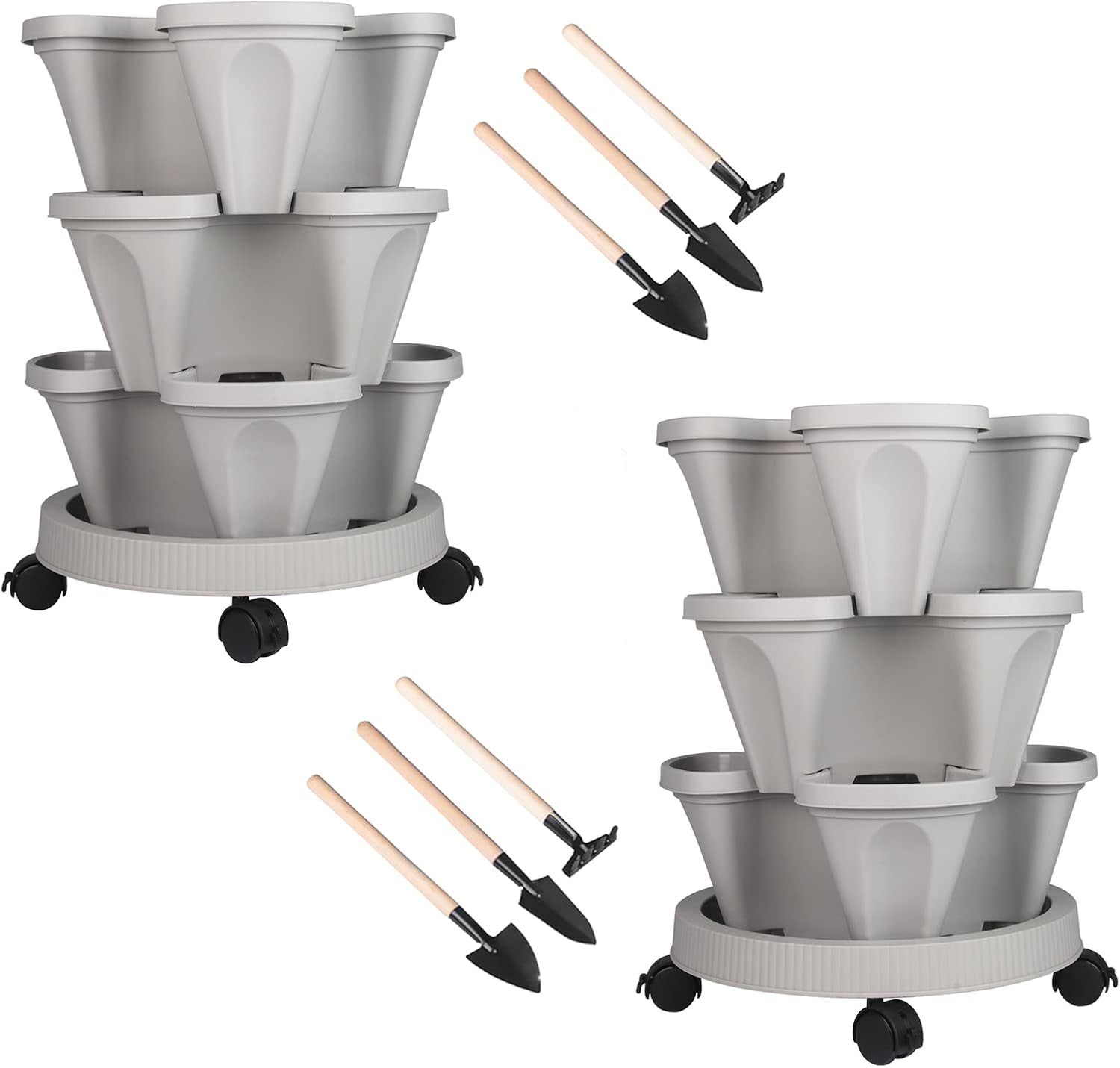 Vertical Planter 7 Tier Stackable Planters Garden Planters Strawberry Herb Flower and Vegetable Planter Indoor Outdoor Gardening Pots with Removable Wheels and Tools