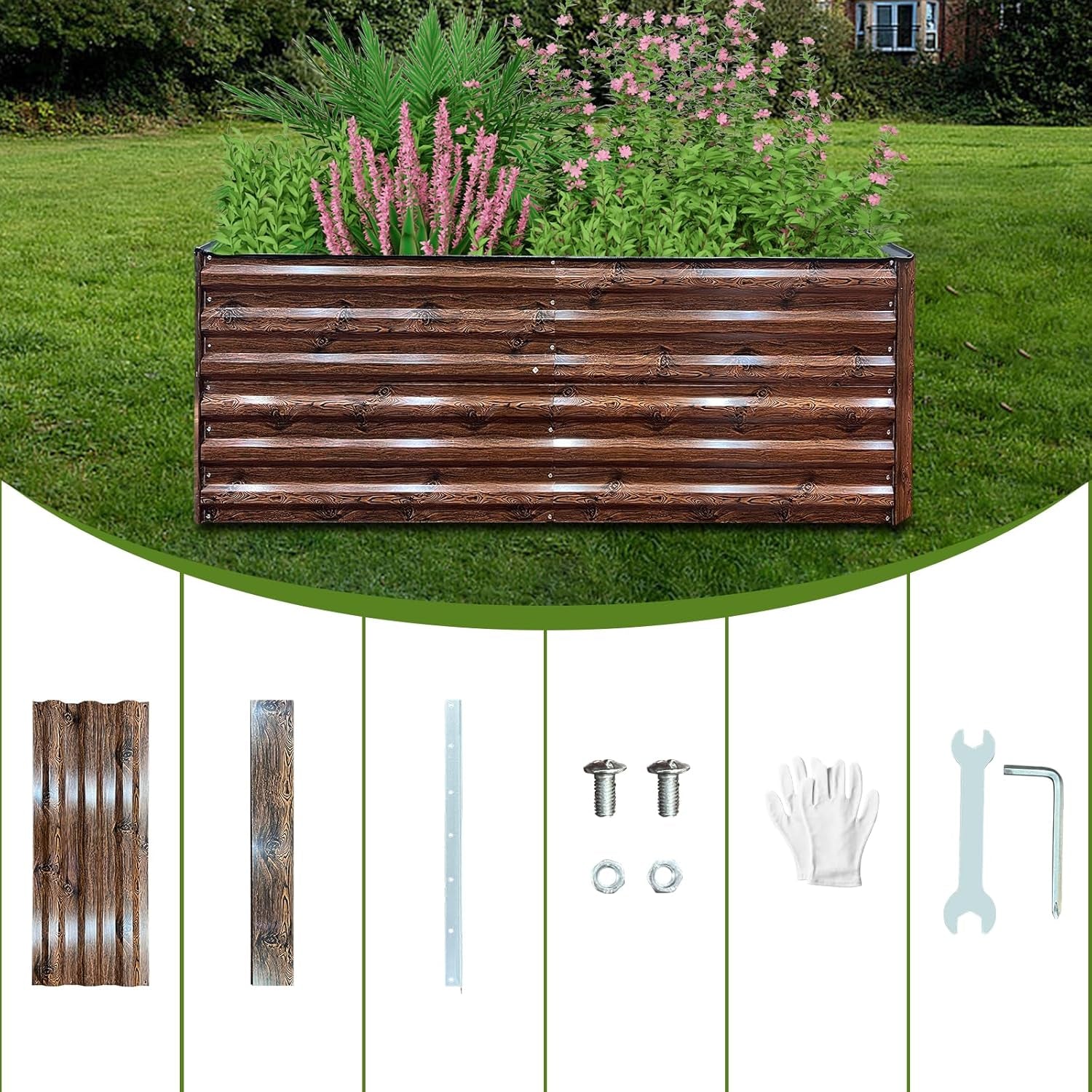  Metal Raised Garden Bed 6x3x2FT | Deep Planter Box for Vegetables, Herbs & Flowers  | 269 Gallon Capacity – Wood Grain Finish  | Outdoor Gardening Box