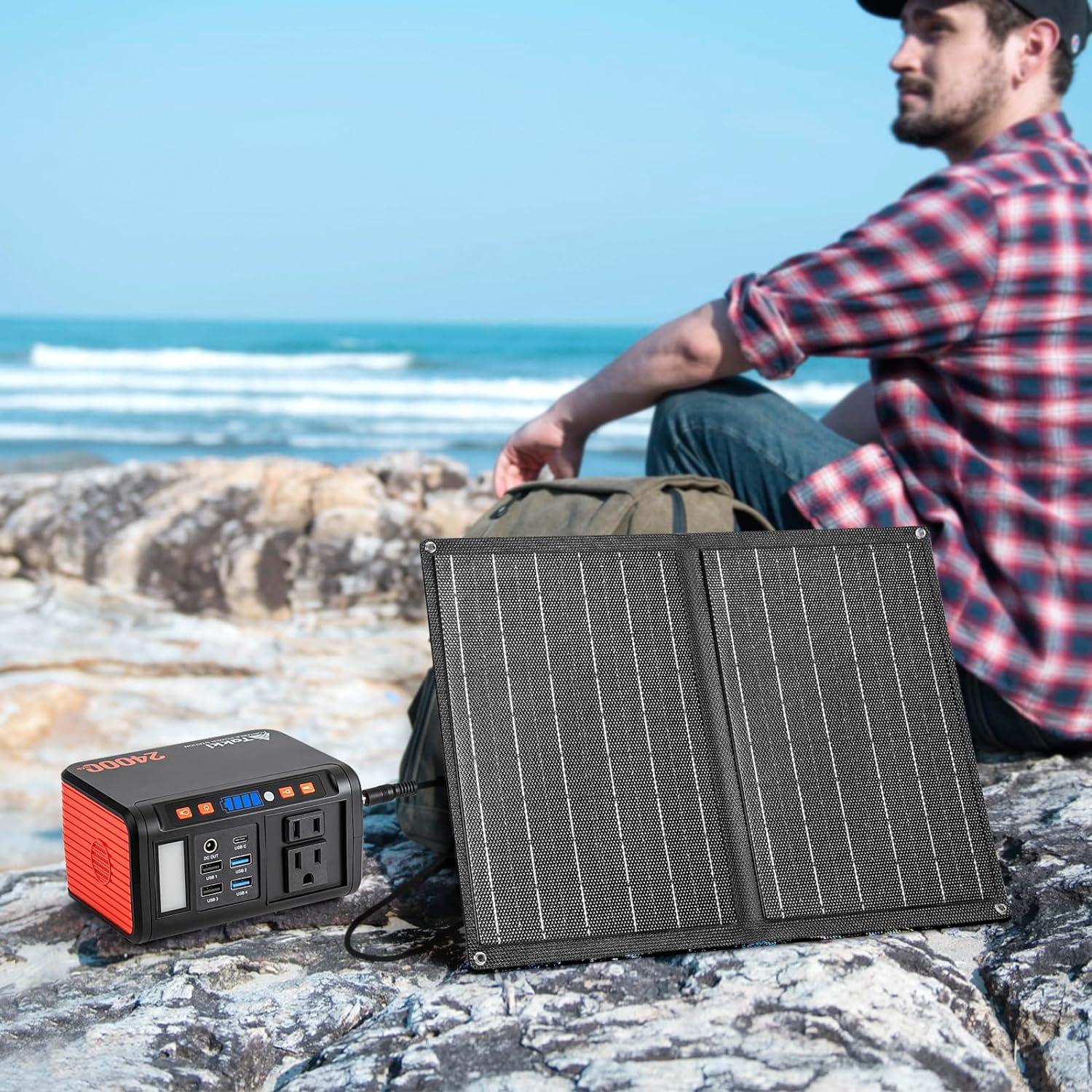 120W Peak Solar Generator Portable Power Station with 21W Panels, 88Wh Solar Charger Power Bank, AC DC USB Ports for Camping, Tent, Laptop, Outdoor, and Emergency Use