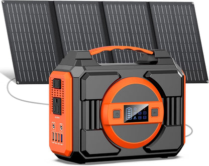 Solar Powered Generator 300W Rated – Portable Power Station with 40W Solar Panels, 220Wh Solar Power Bank, 110V Pure Sine Wave AC Outlet for Home, Camping & Outdoor Use