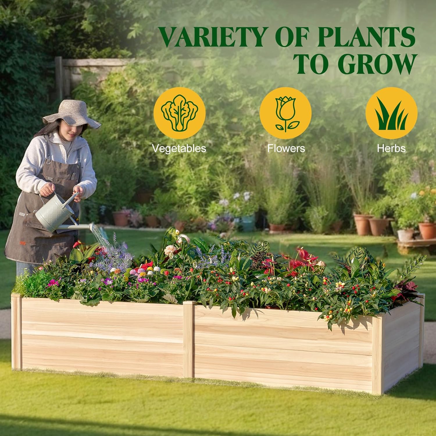 8x4 Ft Wood Raised Garden Bed – Durable 15-Inch Depth Planter Box for Vegetables, Herbs, and Flowers – Ideal for Outdoor Gardening with Open Base
