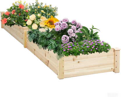 Outdoor 8FT Wooden Raised Garden Bed Planter Box Kit for Vegetables, Fruits, and Herbs – Perfect for Patio or Yard Gardening
