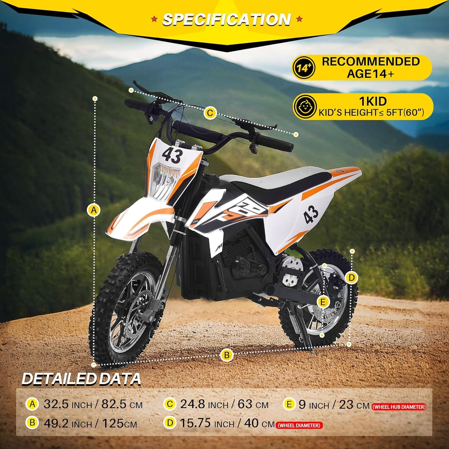  Kids Electric Dirt Bike 36V 650W – SRK-MC20 Pro  | Off-Road Motocross Motorcycle w/ 17MPH Speed  | Twist Throttle, Dual Suspension, Leather Seat & Brakes 