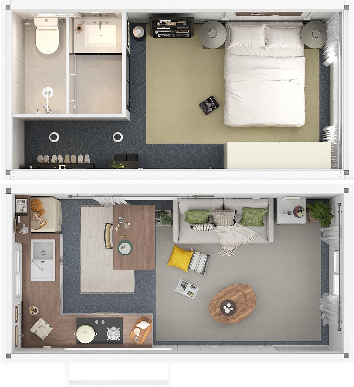 Two Story Tiny House, Flat-Pack House, Two-Story Tiny House, Prefabricated Dwelling with Aesthetic Appeal, Modern Design for Small Spaces, Package Installation