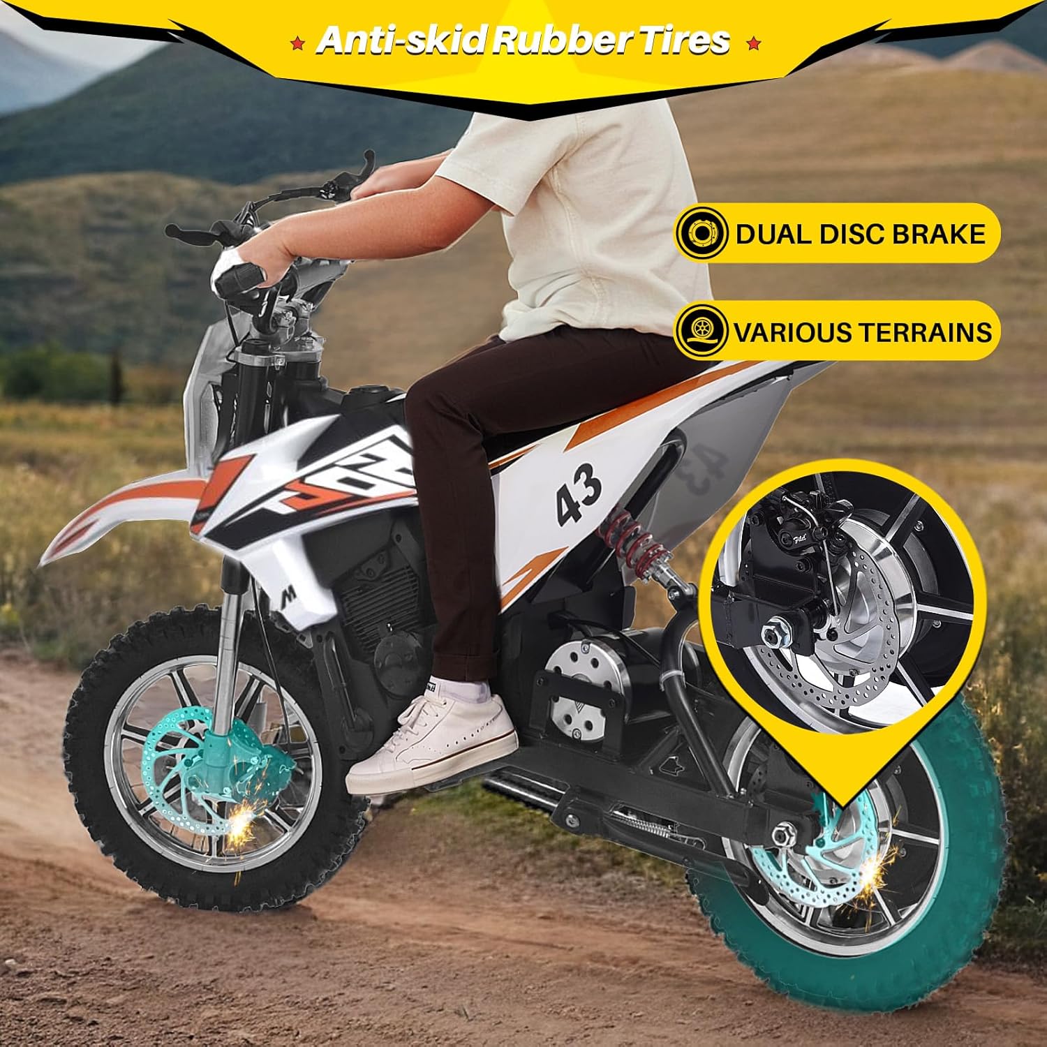  Kids Electric Dirt Bike 36V 650W – SRK-MC20 Pro  | Off-Road Motocross Motorcycle w/ 17MPH Speed  | Twist Throttle, Dual Suspension, Leather Seat & Brakes 