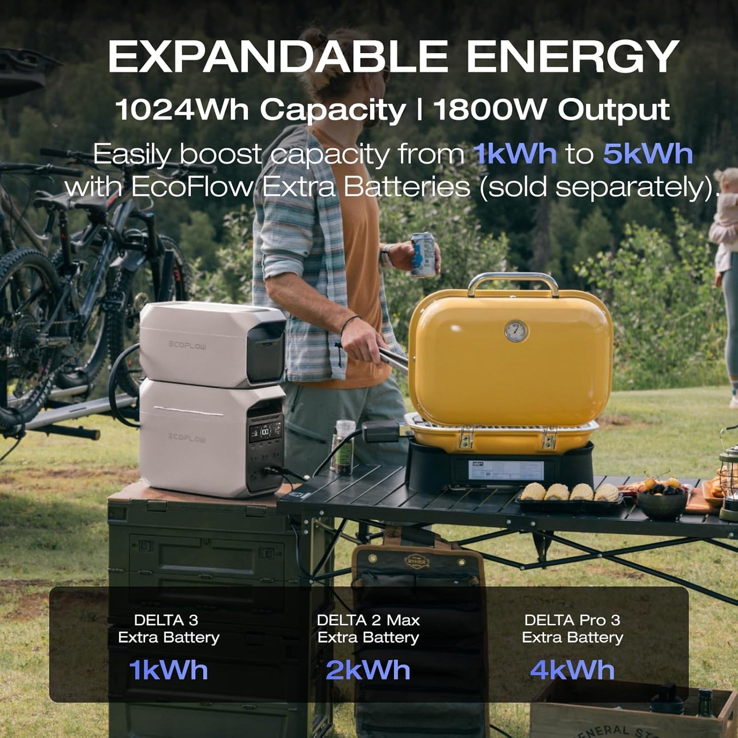 Portable Power Station DELTA 3 Plus – 1024Wh LiFePO4 Battery, 1800W AC/140W USB-C Output, Solar Generator (Solar Panel Optional) for Home Backup, Camping & RV