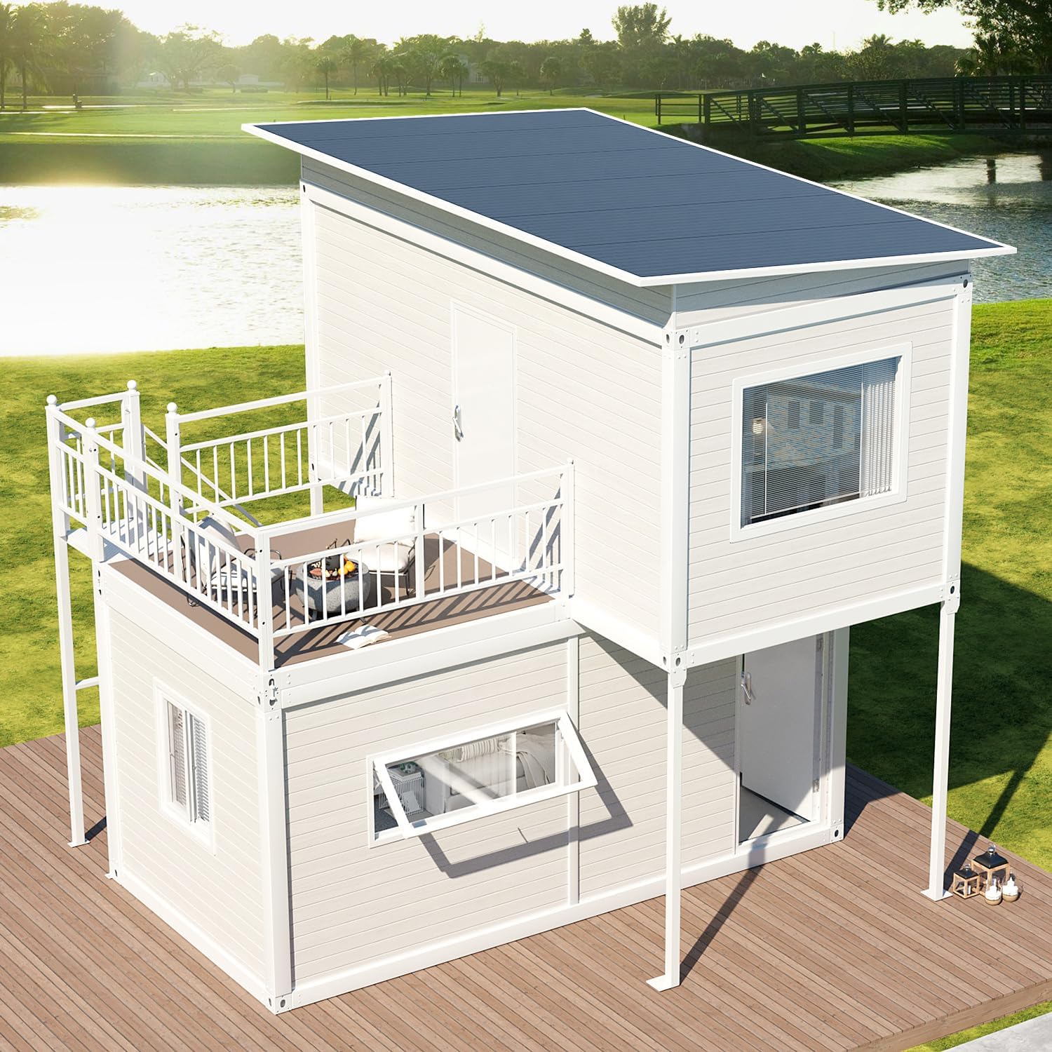 Two Story Tiny House, Flat-Pack House, Two-Story Tiny House, Prefabricated Dwelling with Aesthetic Appeal, Modern Design for Small Spaces, Package Installation