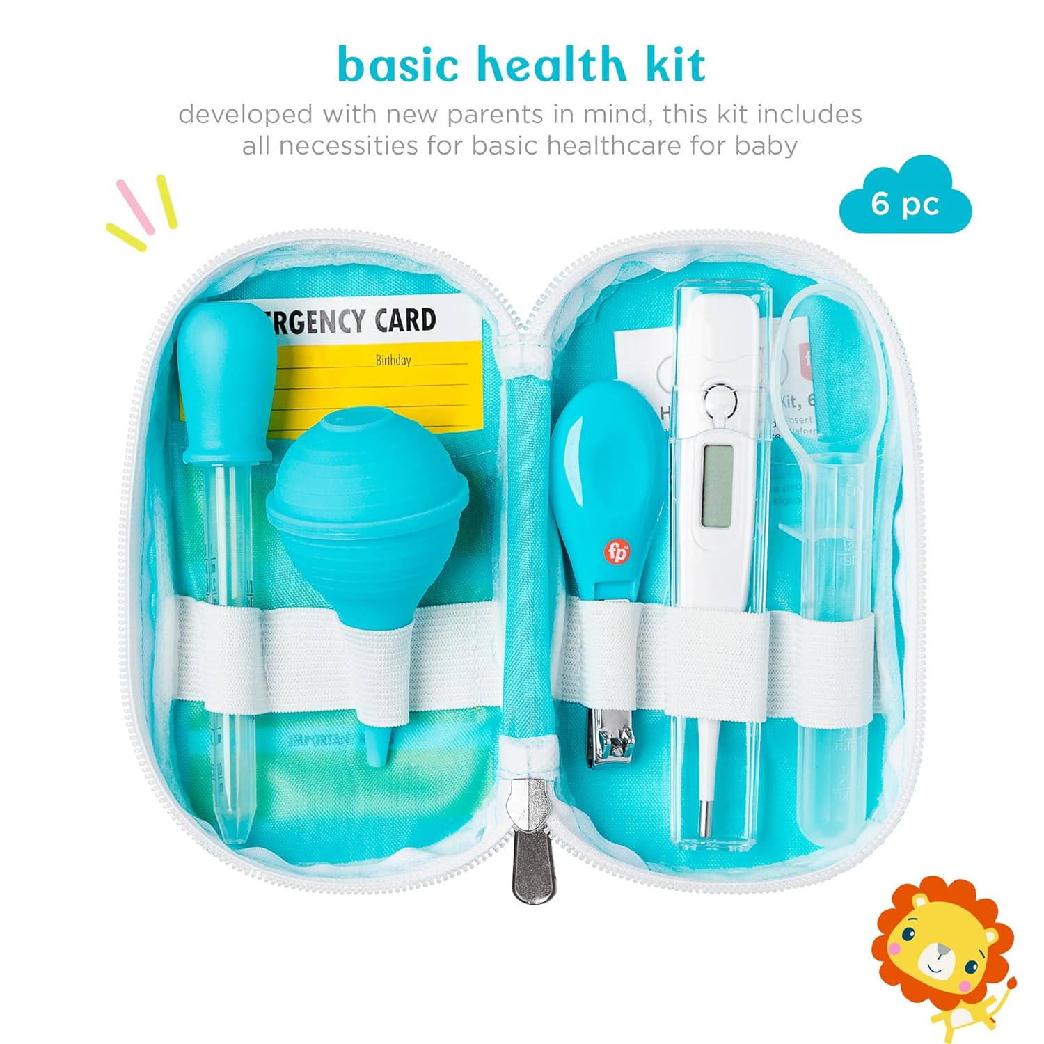 Fisher-Price 6-Piece Baby Healthcare Kit – Newborn Essentials Baby Gift Set with Medicine Dispensers, Aspirator, Nail Clippers, Thermometer & More