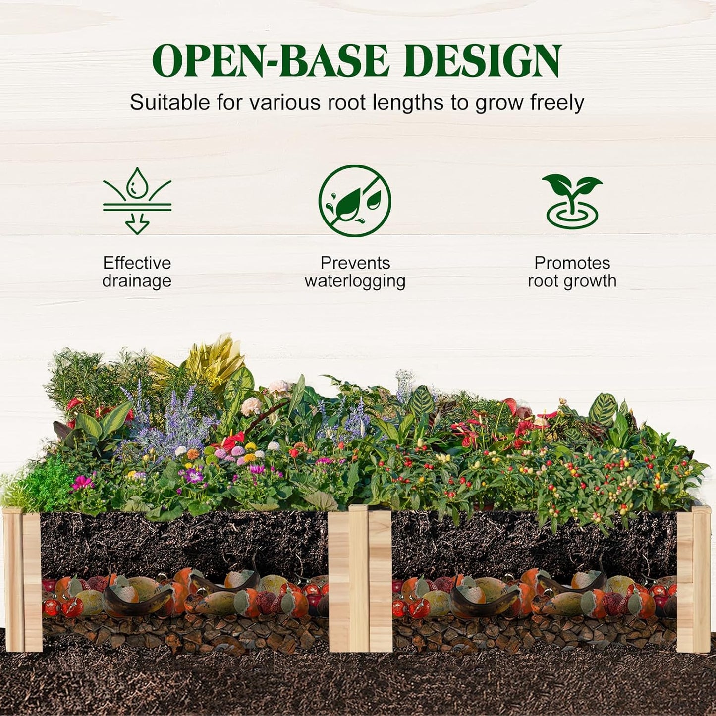 8x4 Ft Wood Raised Garden Bed – Durable 15-Inch Depth Planter Box for Vegetables, Herbs, and Flowers – Ideal for Outdoor Gardening with Open Base