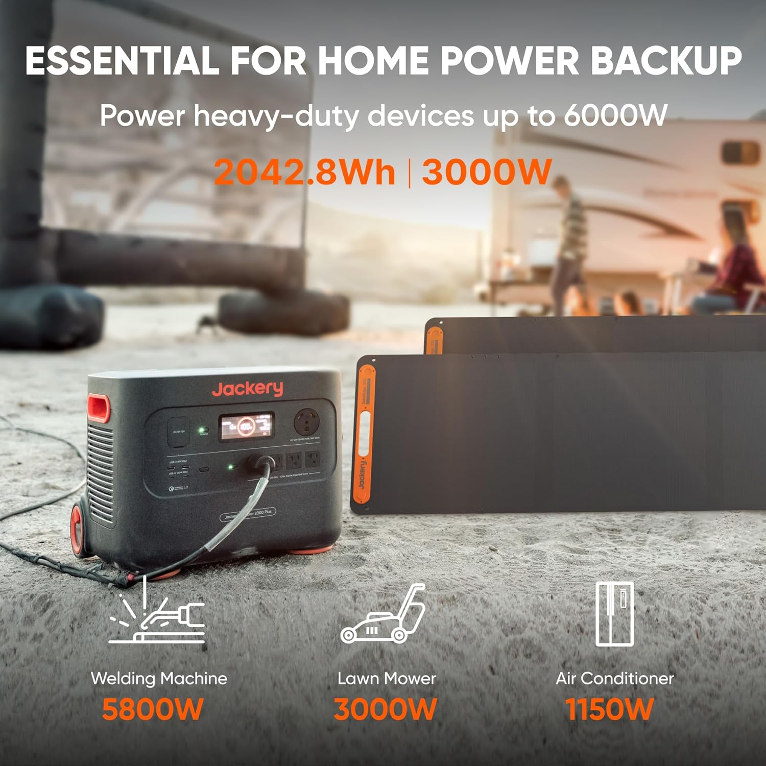 Solar Generator 2000 Plus 400W – 2042Wh LiFePO4 Battery, 3000W Output, Portable Power Station with 2X200W Solar Panels for RV Camping & Home Emergency