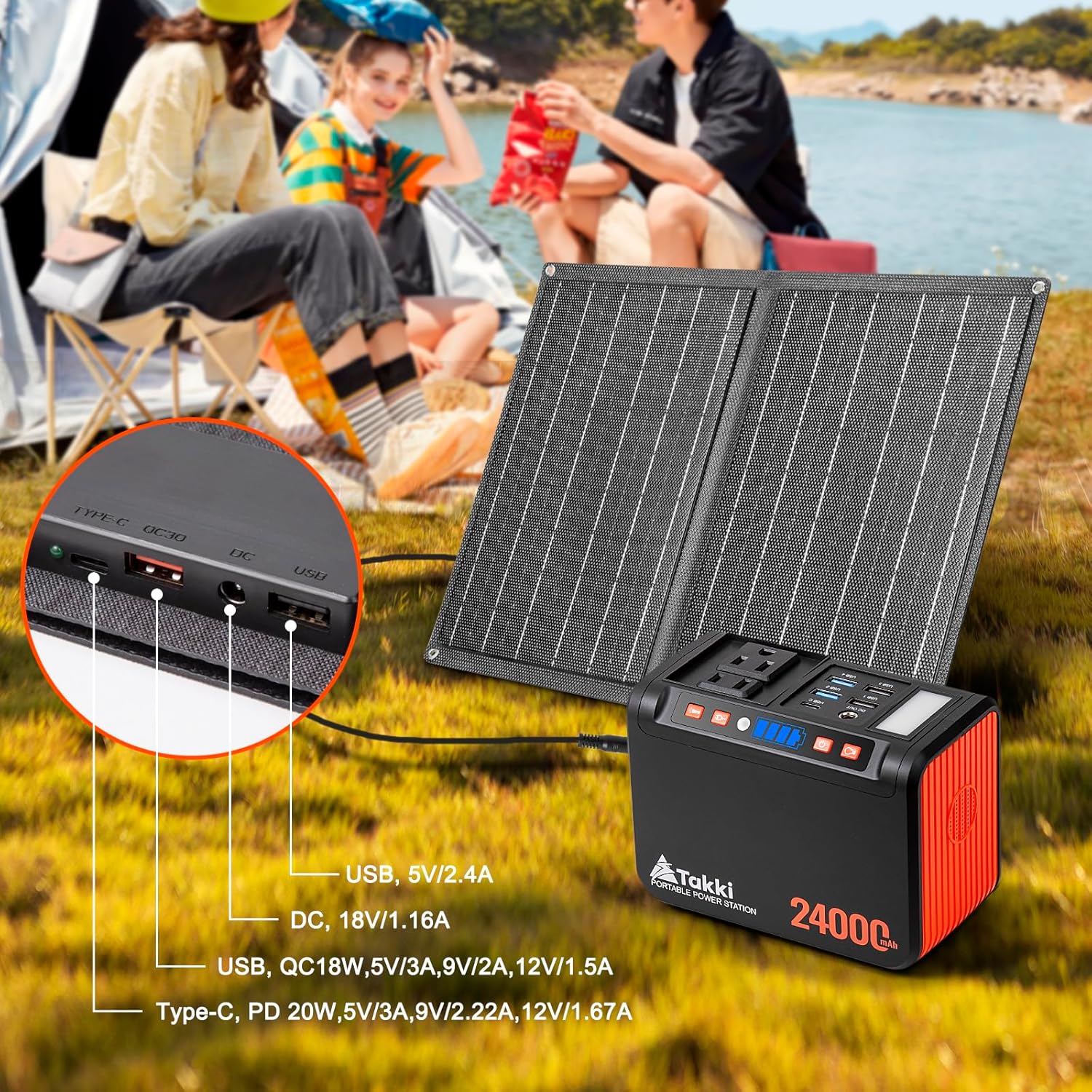 120W Peak Solar Generator Portable Power Station with 21W Panels, 88Wh Solar Charger Power Bank, AC DC USB Ports for Camping, Tent, Laptop, Outdoor, and Emergency Use