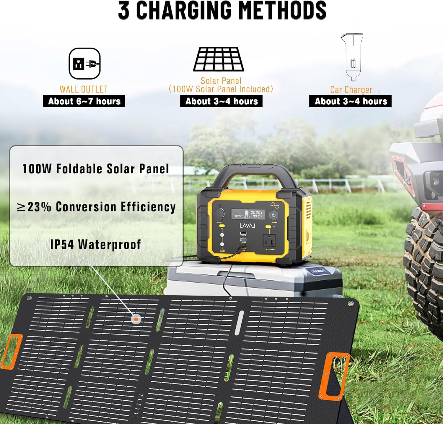 Solar Generator 300W Portable Power Station with 100W Foldable Solar Panel, 294Wh Lithium Battery, 120V/300W AC Outlet, Quiet Generator for Home, RV, Outdoor, Camping, and Emergency Use