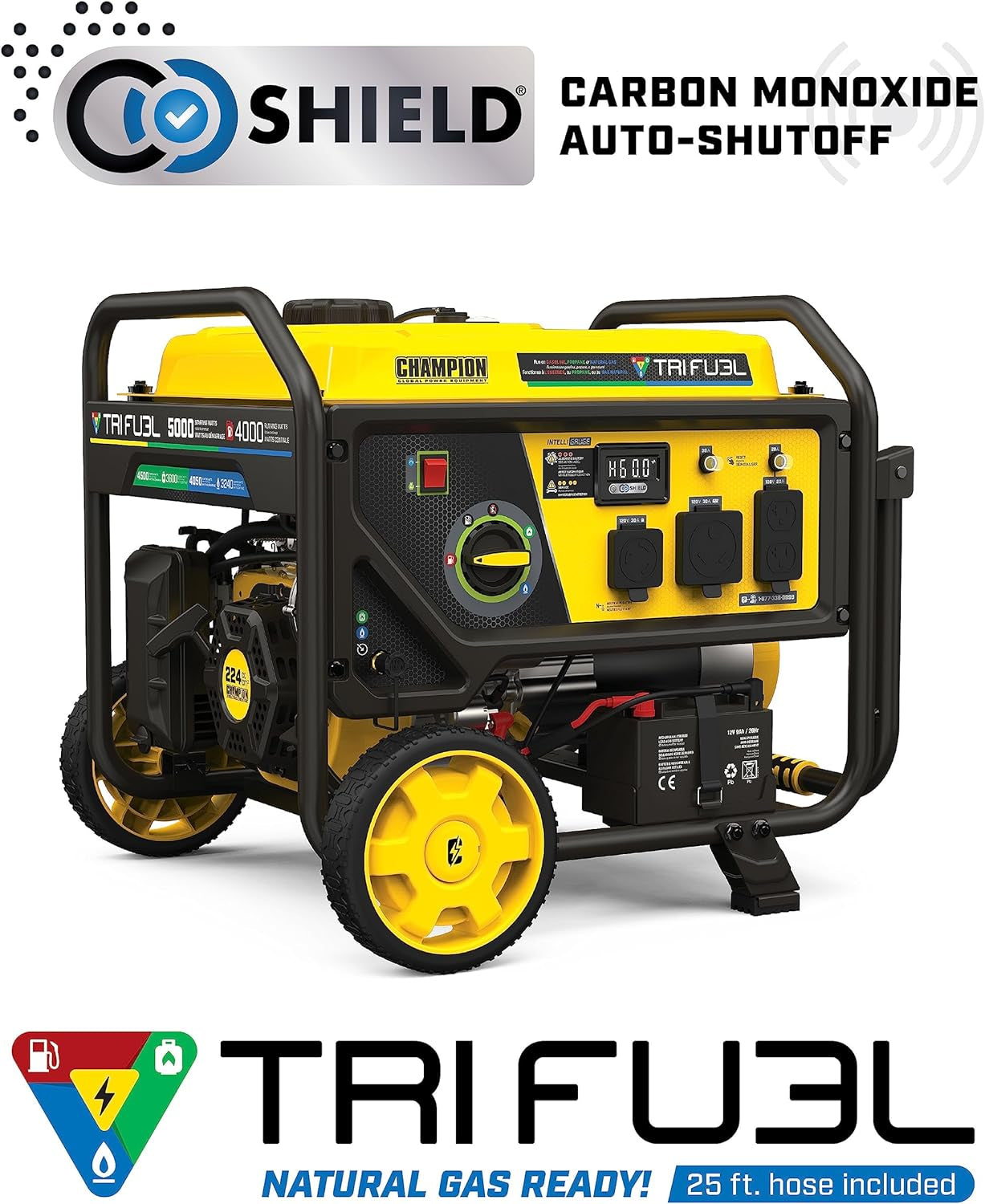 5000-Watt Electric Start Tri Fuel RV Ready Portable Generator with CO Shield