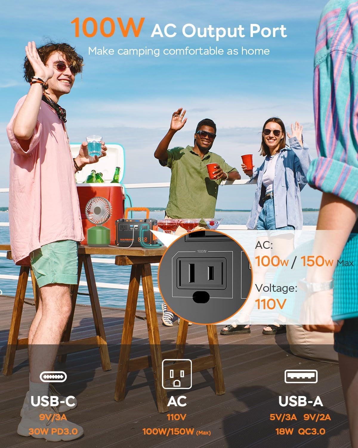 Portable Power Station 88.8Wh Solar Generator 150W Peak Lithium Battery Backup Power Bank with LED Light for Home, Outdoor, Travel, Emergency, RV & Off-Grid Living (Solar Panel Optional)