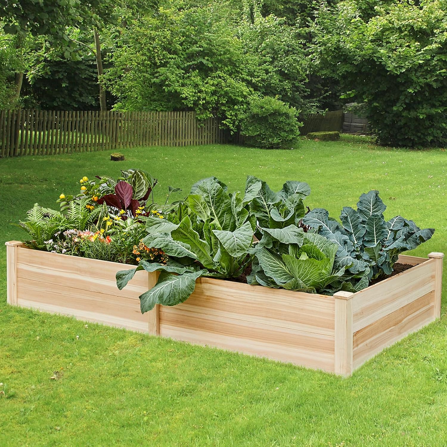 8x4 Ft Wood Raised Garden Bed – Durable 15-Inch Depth Planter Box for Vegetables, Herbs, and Flowers – Ideal for Outdoor Gardening with Open Base