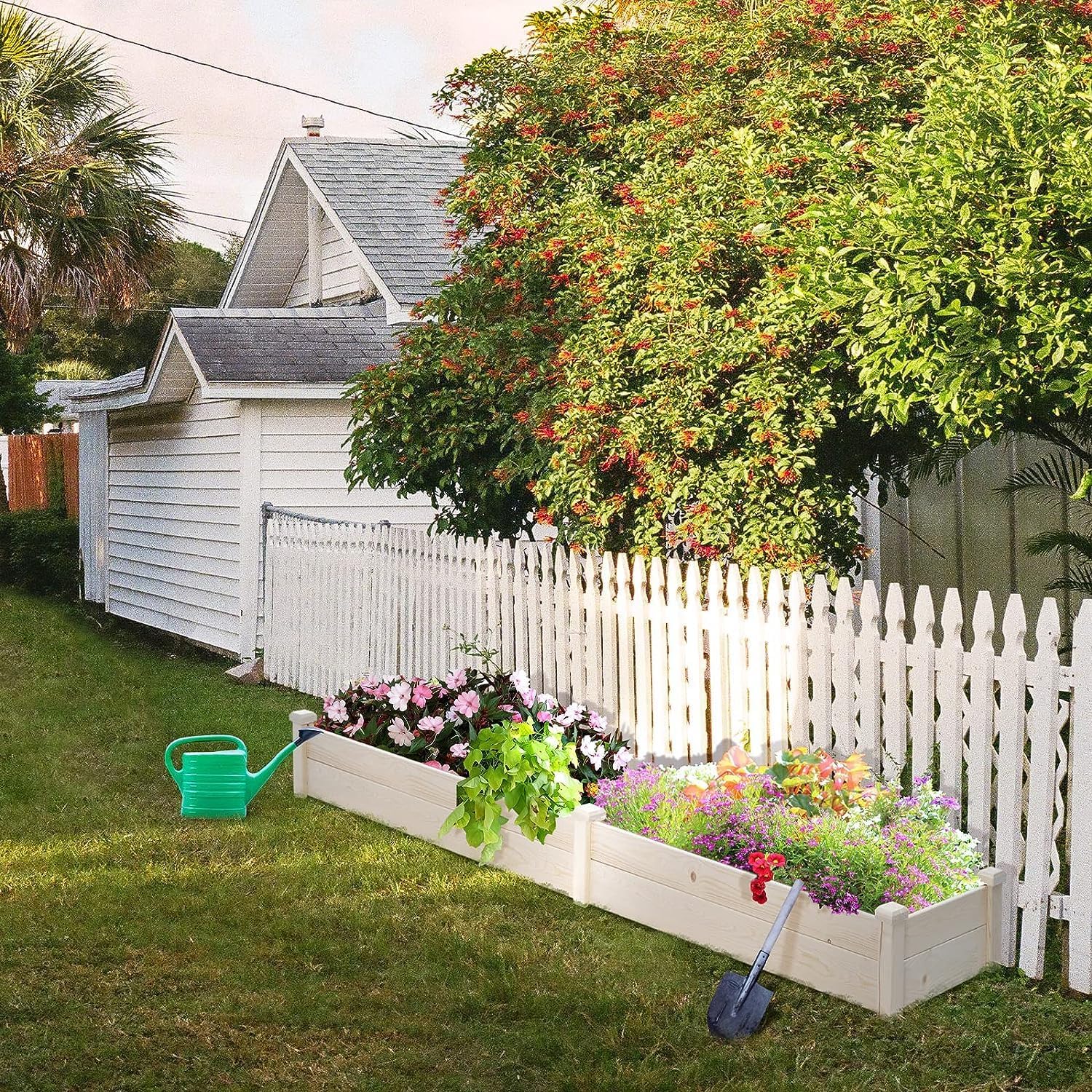 Outdoor 8FT Wooden Raised Garden Bed Planter Box Kit for Vegetables, Fruits, and Herbs – Perfect for Patio or Yard Gardening