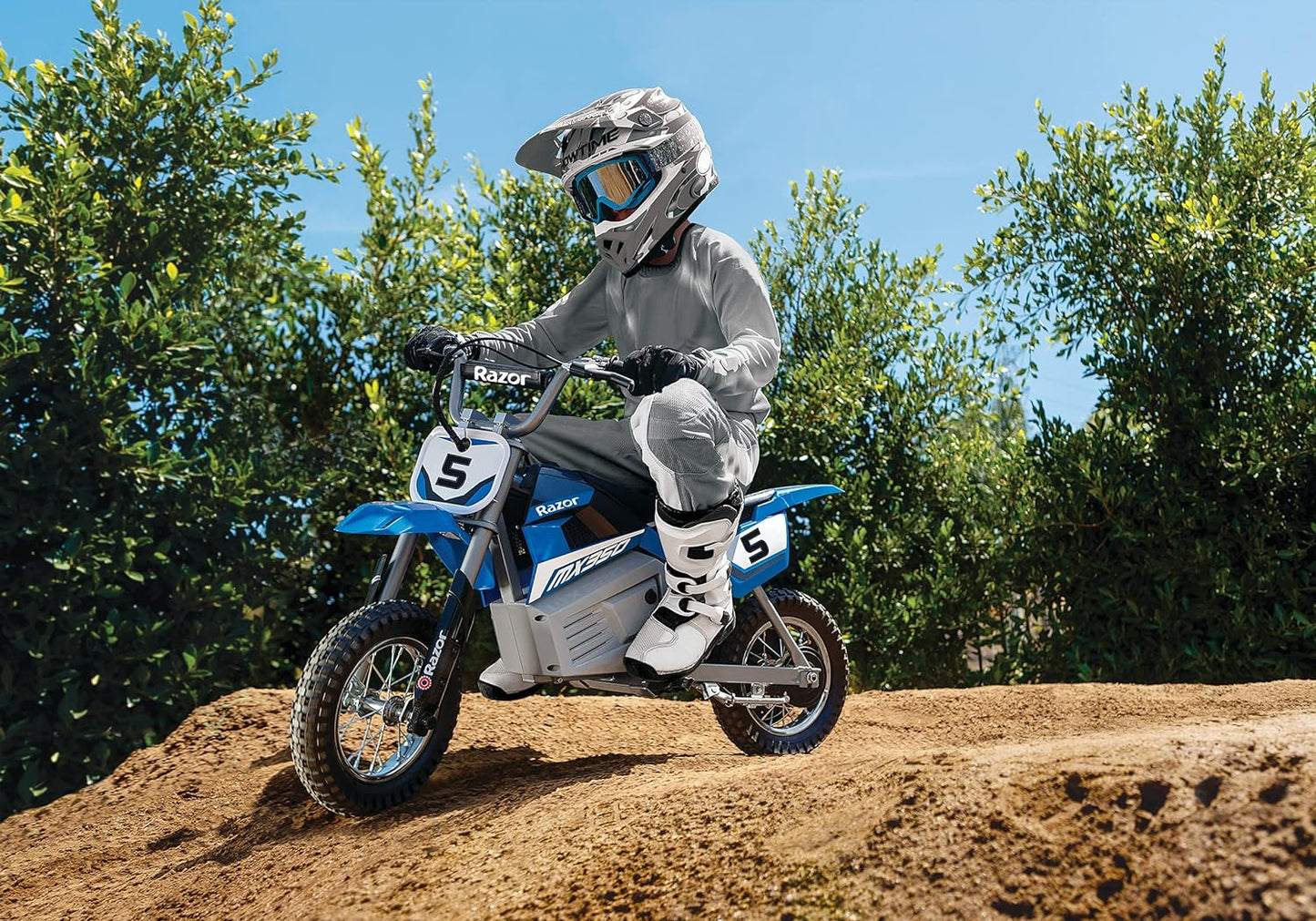 Electric Dirt Bike for Kids 13+, with 250W Motor and Rechargeable 24V Battery System, Pneumatic Tires, and Chain-Driven Motor, Blue