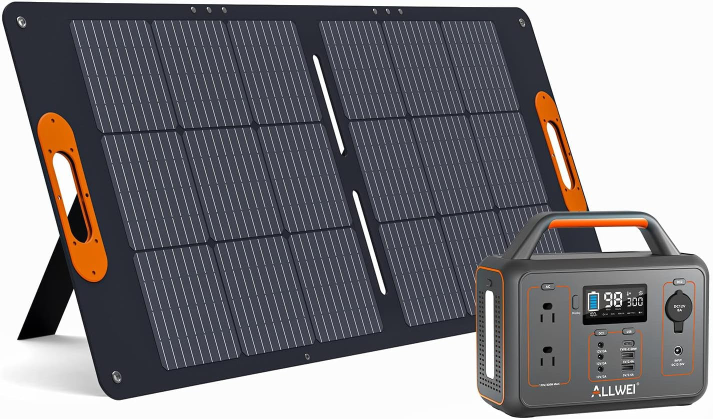 300W Portable Power Station with 1 * 100W Solar Panel Included, Solar Generator 280Wh, PD60W USB, DC AC Outlet, Home Battery Backup for Camping Outdoor RV Trip Hunting Blackout CPAP