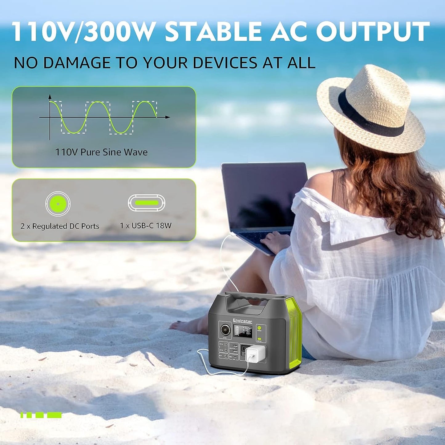 Portable Solar Generator, 300W Portable Power Station with Foldable 40W Solar Panel, 110V Pure Sine Wave, 296Wh Lithium Battery Pack with DC AC Outlet for Home Use RV Outdoor Camping Adventure