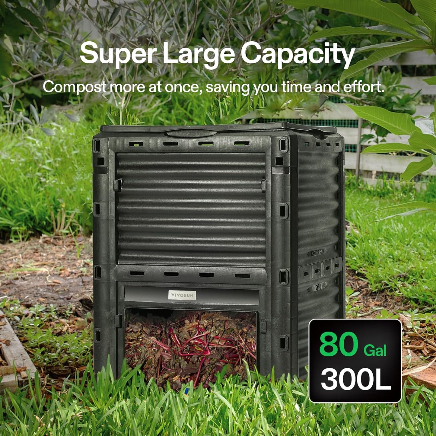 Compost Bin 80Gallon (300L), Outdoor Composter W/Large Capacity & Easy Assembling, Compost Barrel for Fast Creation of Fertile Soil