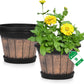 Plant Pots Set of 4 Pack 12 inch,Large Whiskey Barrel Planters with Drainage Holes & Saucer.Plastic Flower Pots Imitation Wine Barrel Design, for Indoor & Outdoor Garden Home Plants (Brown)
