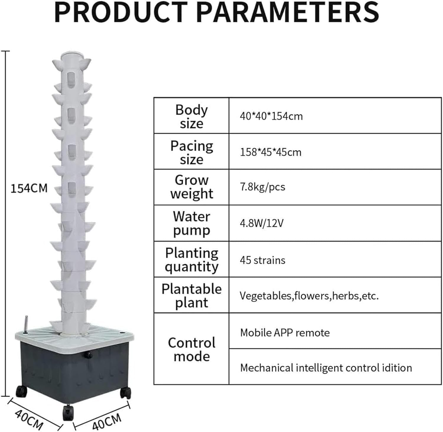 Smart Hydroponics Growing System 45 Plant Sites Vertical Garden Tower Aeroponics Growing Kit with Pump Farm Greenhouse Vegetable Plant Tower Soilless Cultivatio