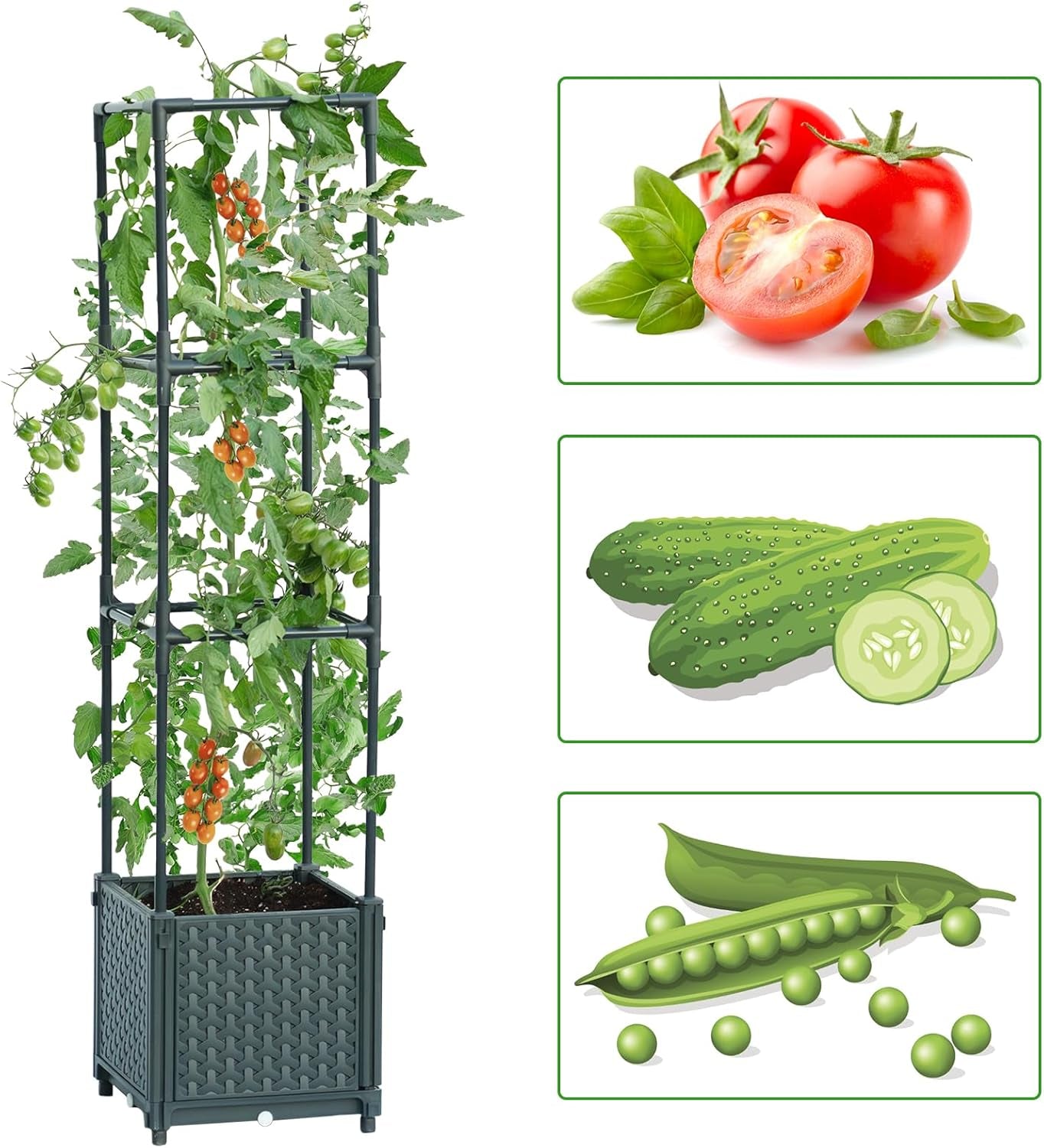 Raised Garden Bed Planter Box with Trellis, 41.3” Tomato Planters for Climbing Plants Vegetable Vine Flowers Outdoor Patio, Tomatoes Cage w/Self-Watering