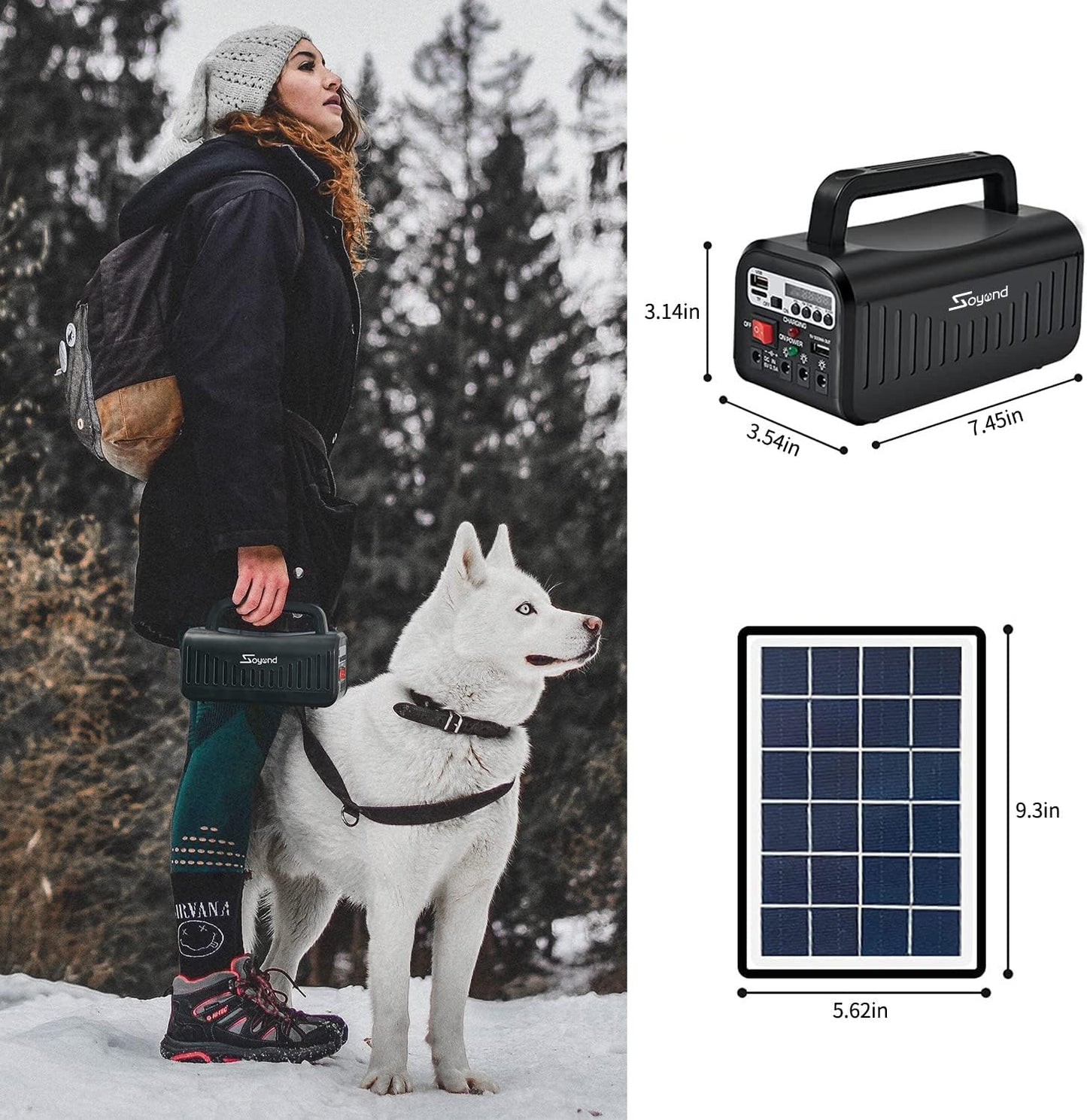 Solar Generator with Panels Included, 8000mAh Portable Power Station with 2 LED Bulbs, AC DC USB Ports, Solar Charger Power Bank for Outdoor Camping Travel, RV, Emergency, Home Blackout