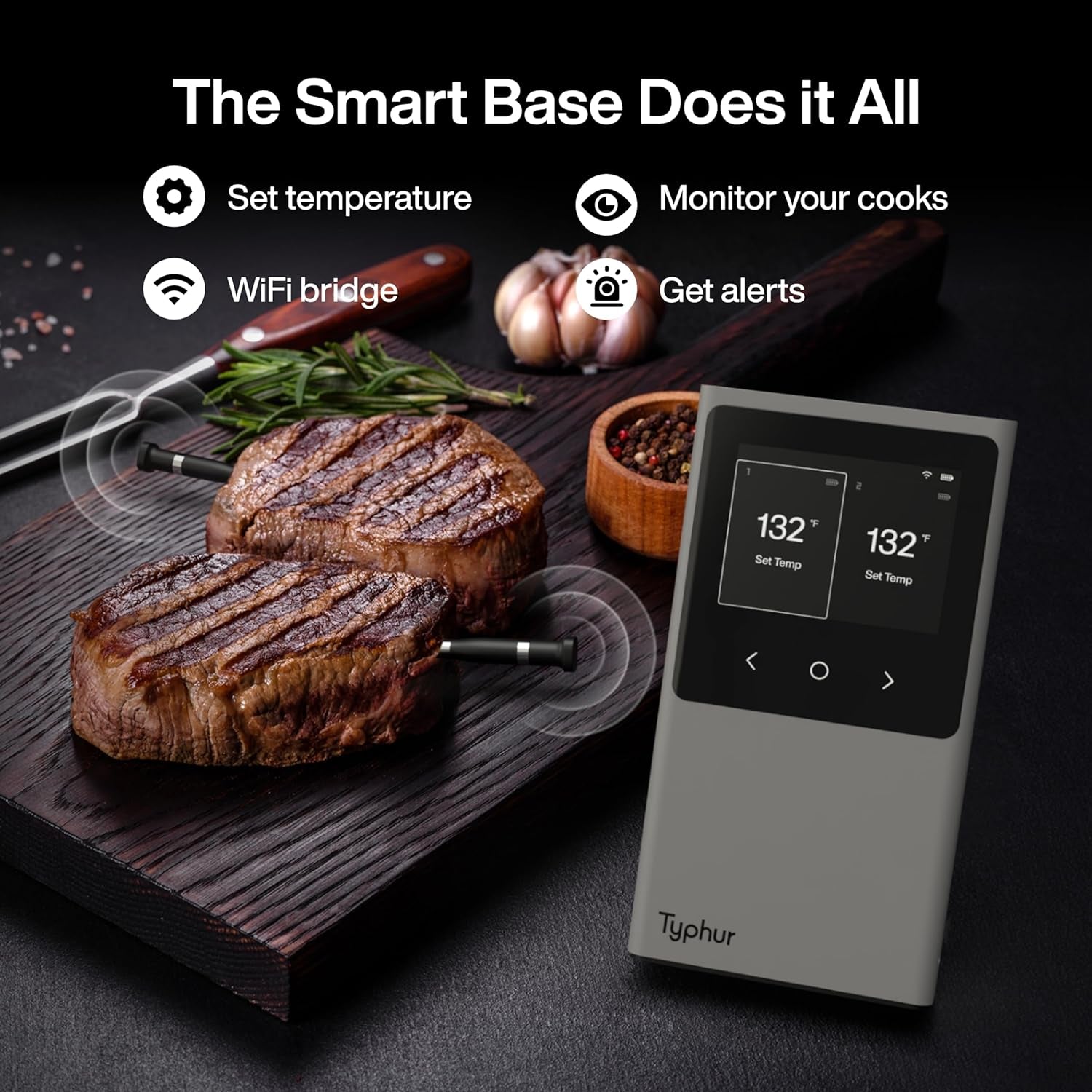 Sync WiFi Wireless Meat Thermometer Digital, 2 Probes, Smart Base, LCD Display, Unlimited Range, Bluetooth 5.4, Improved Stability, NIST-Certified Accuracy, BBQ, Grill, Smoker, Oven, Kitchen