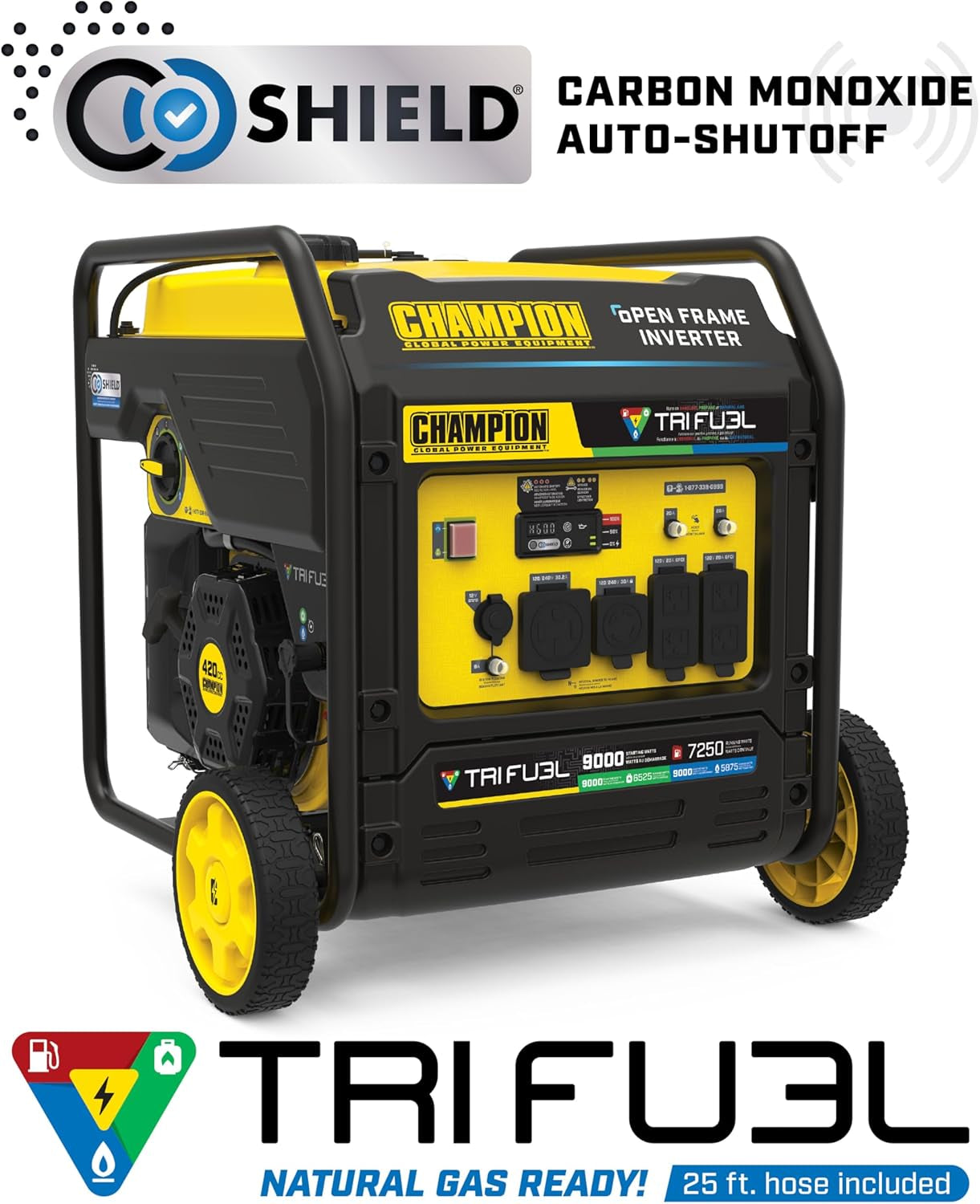  9000-Watt Tri-Fuel Inverter Generator w/ Electric Start  | Quiet Tech + CO Shield  | Gasoline, Propane & Natural Gas Powered  | Home Backup, RV, Construction, Emergency Ready