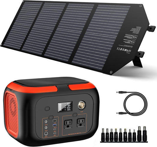 Solar Generator 600W Portable Power Station with 100W Solar Panel, 296Wh Backup Battery Pack with AC Outlet, Only 12.66 lb for RV, Outdoors, Camping, Traveling, and Emergencies