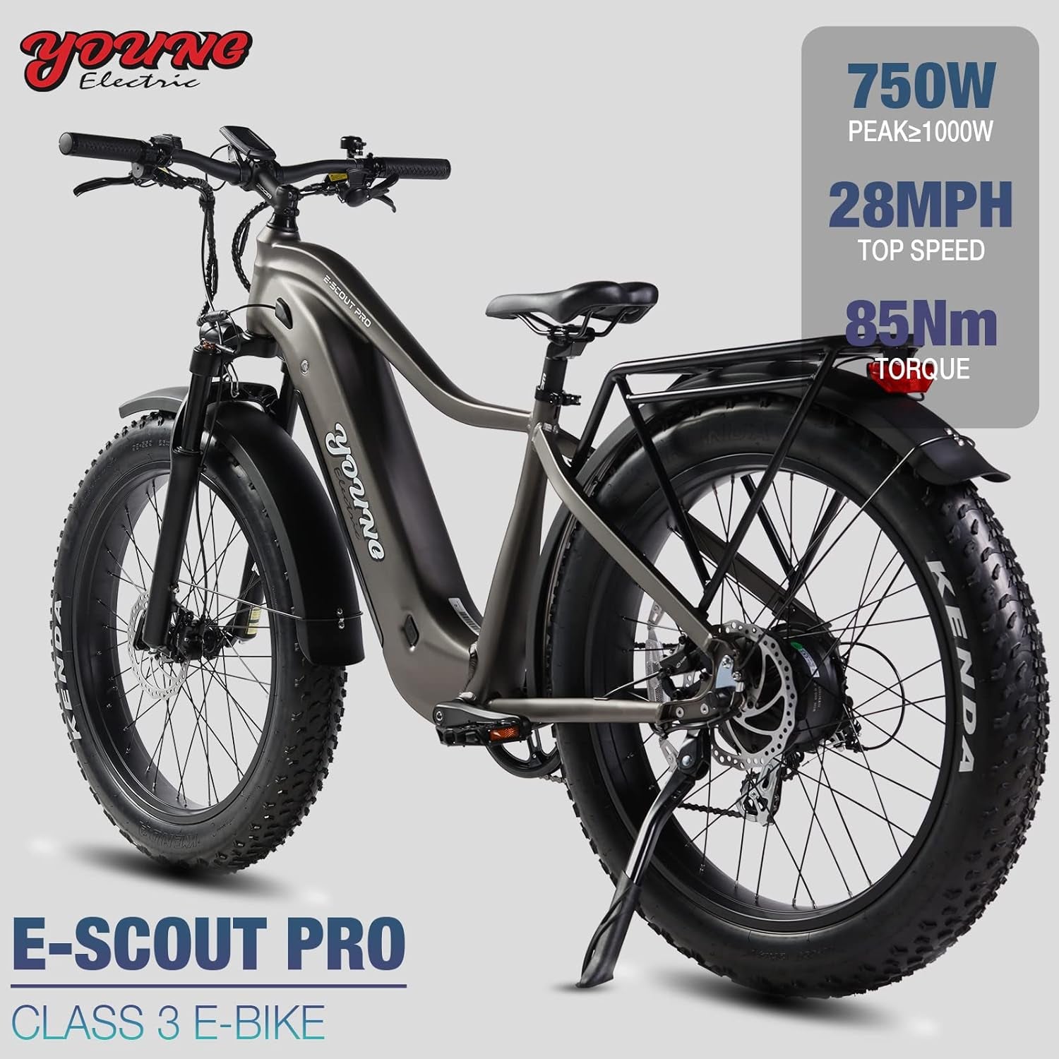 E-Scout PRO, Hunting 750W (Peak 1000W) Young Electric Bike for Adults, 48V/20Ah Battery 3A Fast Charger, Up to 80Mi 28MPH, 26''x4.0'' Fat Tire Mountain Snow Beach Off-Road Ebike