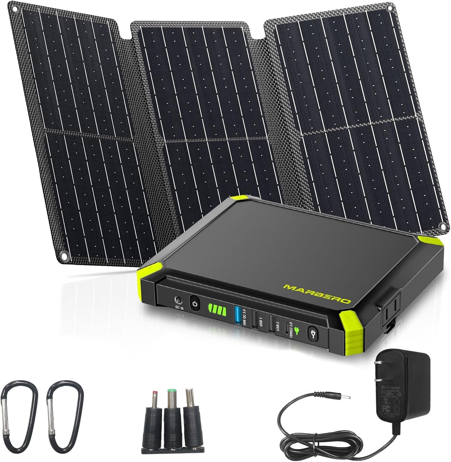 Camping Solar Generator 120W Peak, 88Wh Portable Power Station with 21W Foldable Solar Panel, AC/DC/USB QC3.0 Ports & LED Flashlight for Outdoor, Home, Camping, Fishing, Emergency Backup