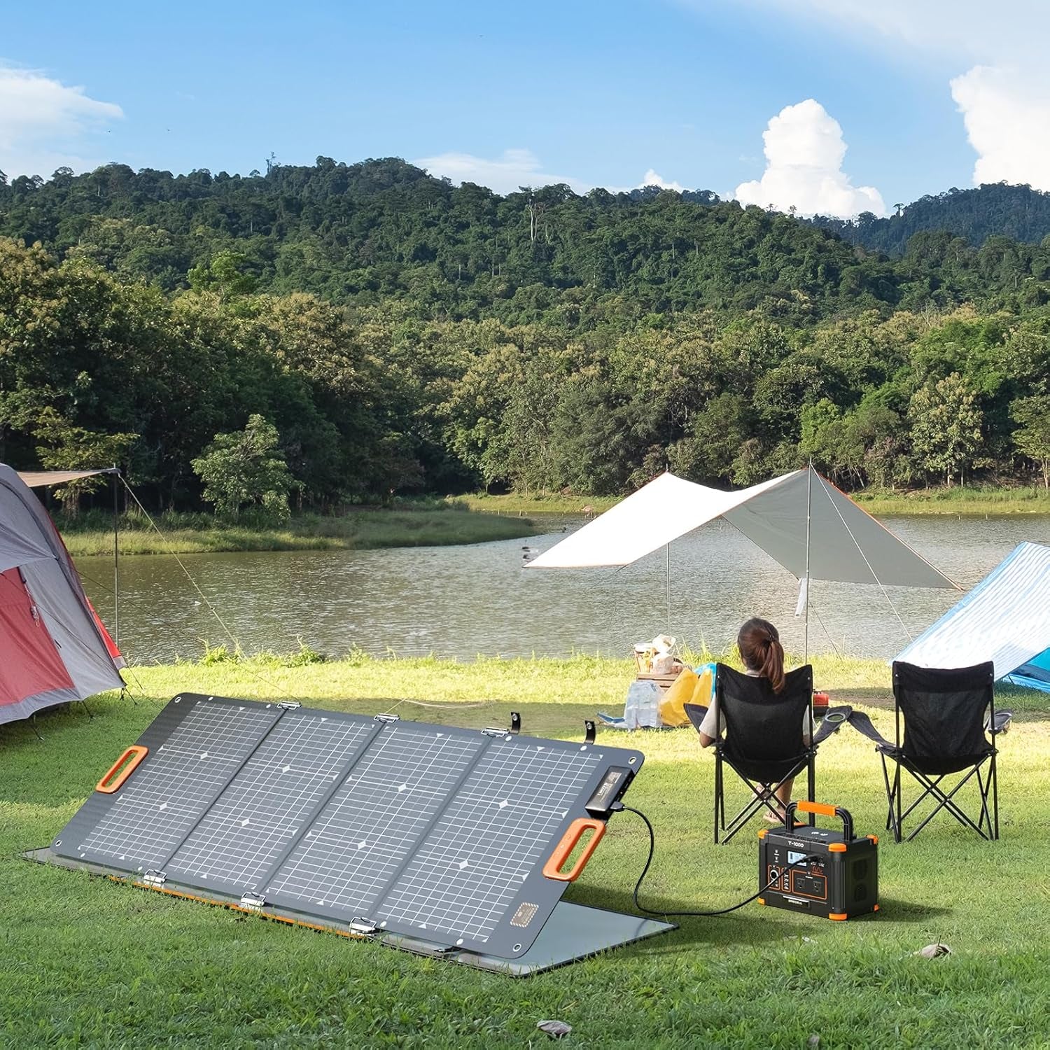 Portable Power Station 300W 288Wh with 120W Bifacial Solar Panel Foldable for Solar Generator