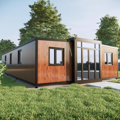 40FT Tiny House to Live in,Portable Prefab House with 3 Bedroom,1 Full Equiped Bathroom and Kitchen,Prefabricated Container House for Adults Living,Foldable Mobile Home with Steel Frame