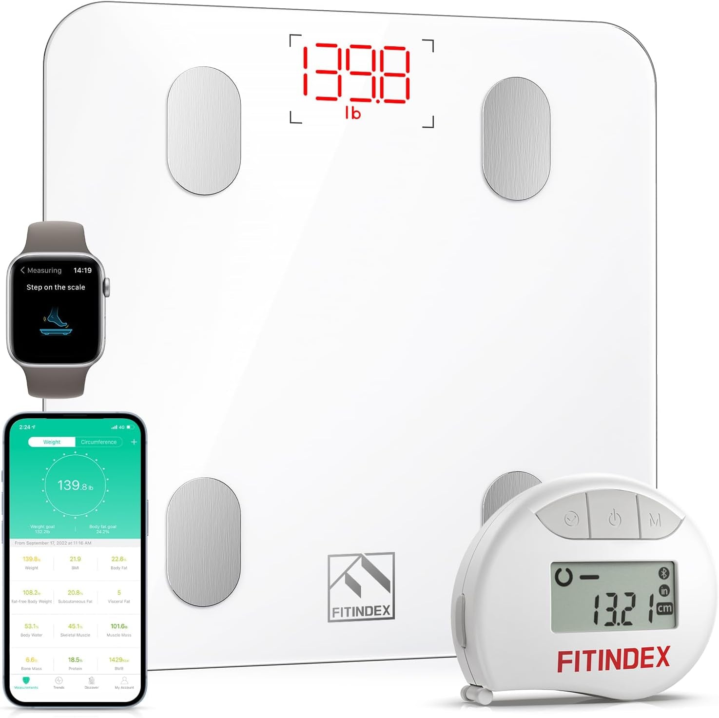 Smart Scale and Tape Measure, Digital Bathroom Scale & Body Tape Measure Sync with APP, Bluetooth Weighing Machine, Body Composition Analyzer, for Health Care