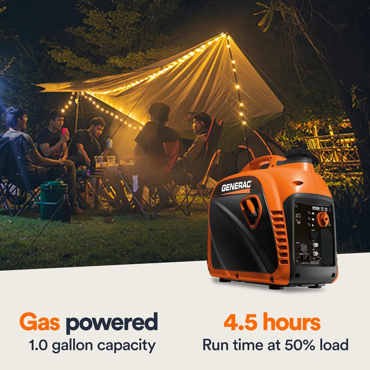 8251 GP2500i 2,500-Watt Gas Powered Portable Inverter Generator - Compact and Lightweight Design - Produces Clean, Stable Power - COsense Technology - CARB Compliant - Orange/Black