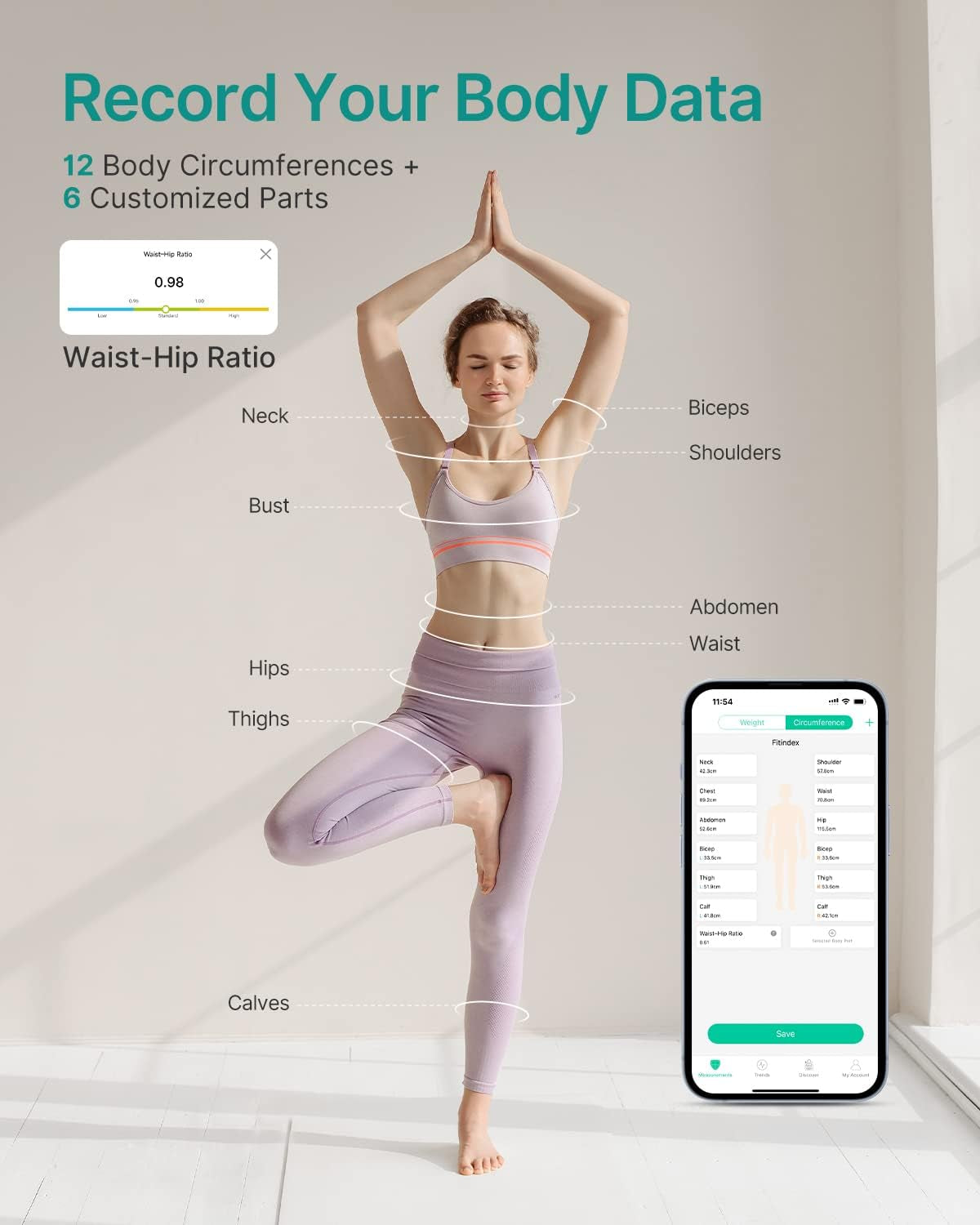 Smart Scale and Tape Measure, Digital Bathroom Scale & Body Tape Measure Sync with APP, Bluetooth Weighing Machine, Body Composition Analyzer, for Health Care