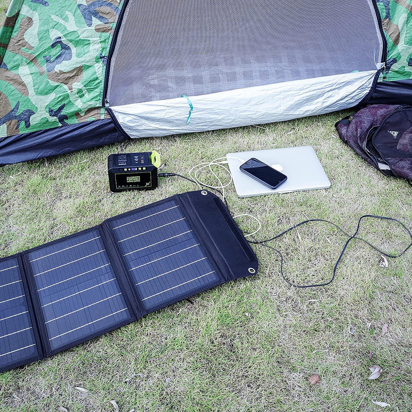 Portable Solar Panel 30W Foldable Solar Panel Battery Charger for Portable Power Station, iPhone, Ipad, Laptop, QC3.0 USB Ports & DC Output(10 Connectors) for Outdoor Camping Van RV Trip