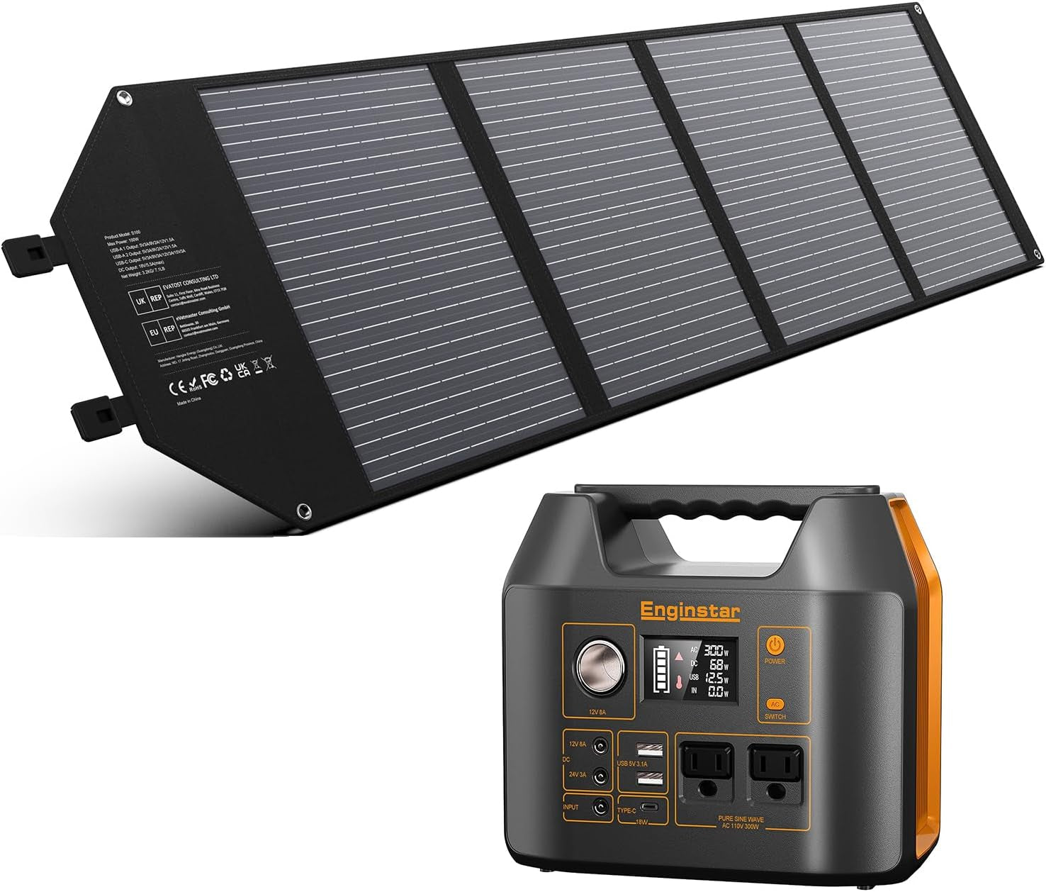 Solar Generator 300W, 100W Solar Panel, 80,000mAh Portable Power Bank with AC Outlet for Outdoors Camping Emergency Use