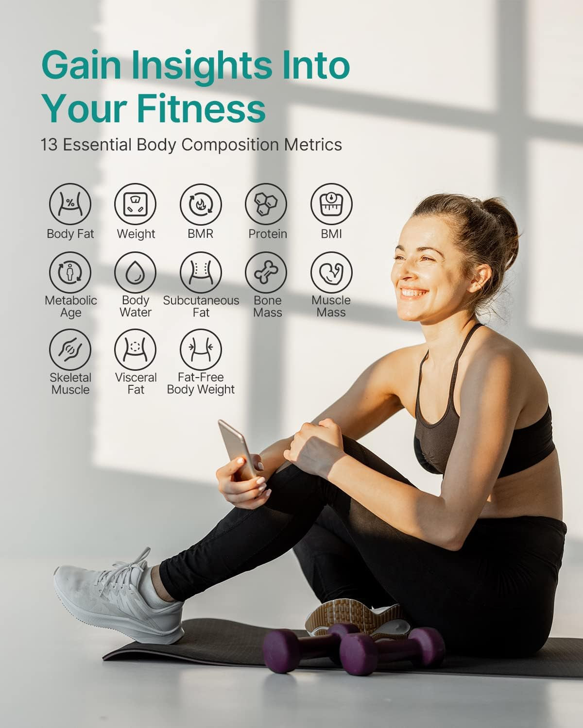 Smart Scale and Tape Measure, Digital Bathroom Scale & Body Tape Measure Sync with APP, Bluetooth Weighing Machine, Body Composition Analyzer, for Health Care