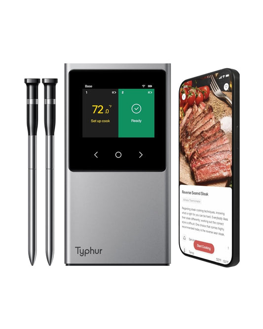 Sync WiFi Wireless Meat Thermometer Digital, 2 Probes, Smart Base, LCD Display, Unlimited Range, Bluetooth 5.4, Improved Stability, NIST-Certified Accuracy, BBQ, Grill, Smoker, Oven, Kitchen