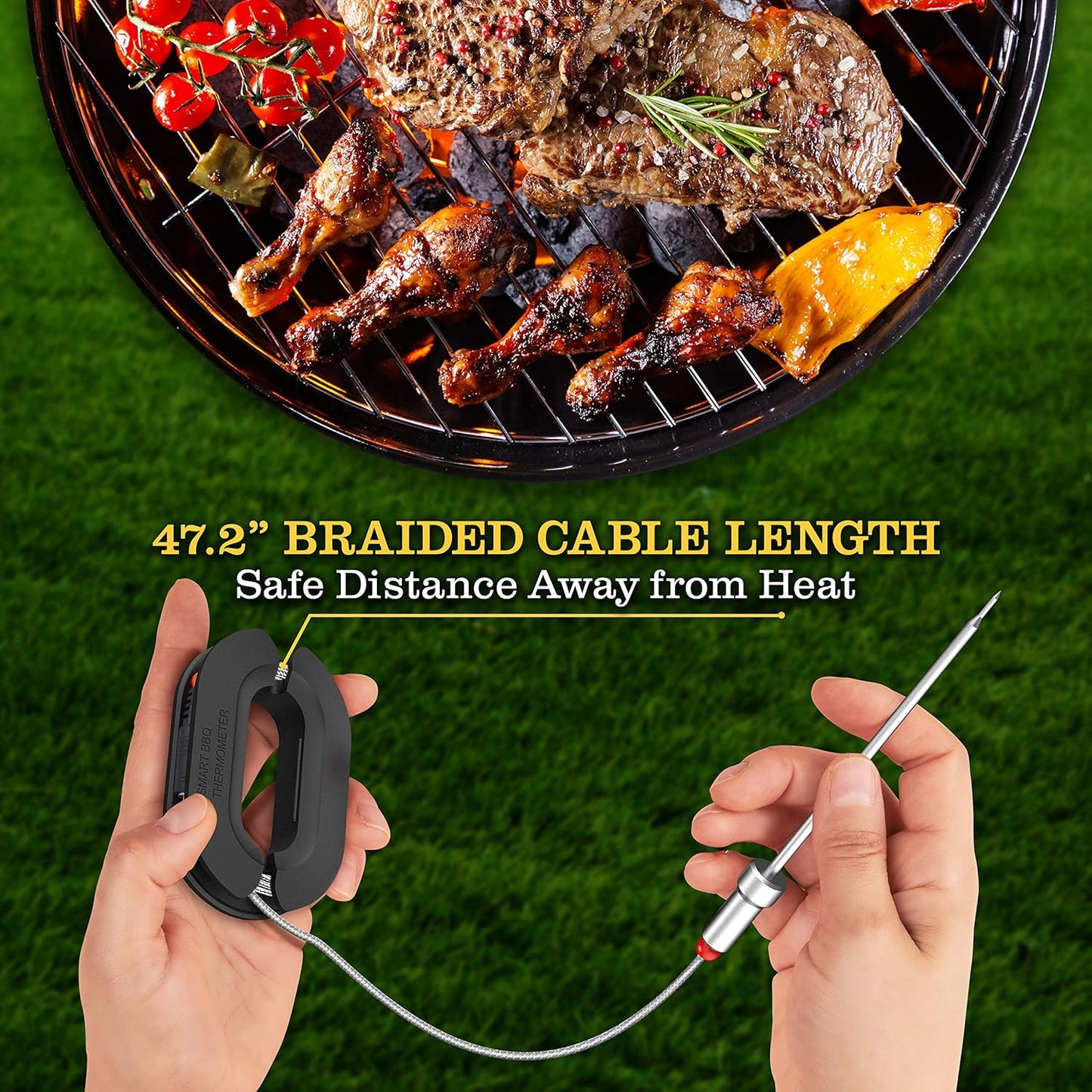 Bluetooth Meat Thermometer for Grilling and Smoking, up to 6 Temperature Probes and Smart APP, 400 Ft Range, LCD