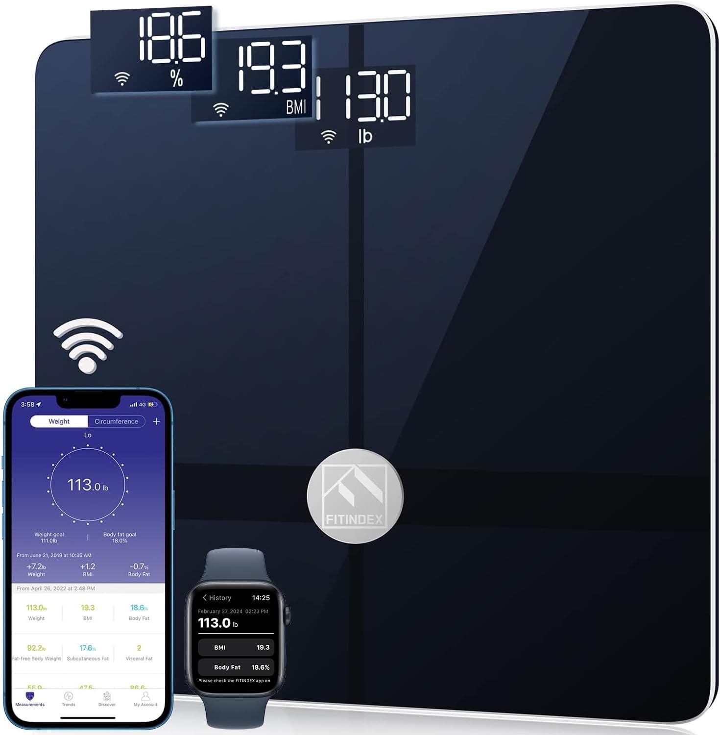 Smart Scale and Tape Measure, Digital Bathroom Scale & Body Tape Measure Sync with APP, Bluetooth Weighing Machine, Body Composition Analyzer, for Health Care