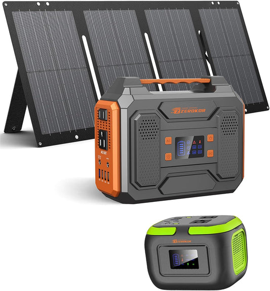 300 W Portable Solar Power Station Generator with Foldable 60W Solar Panel,110V 120W Power Bank Power Pack with USB C Input for Camping Home Use VanLife Adventures